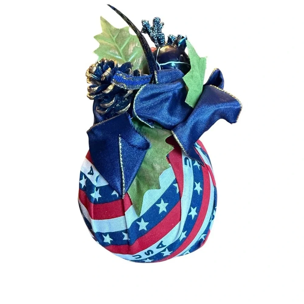 Vintage Handcrafted Patriotic Christmas Ornament  Quilted Folk Art USA